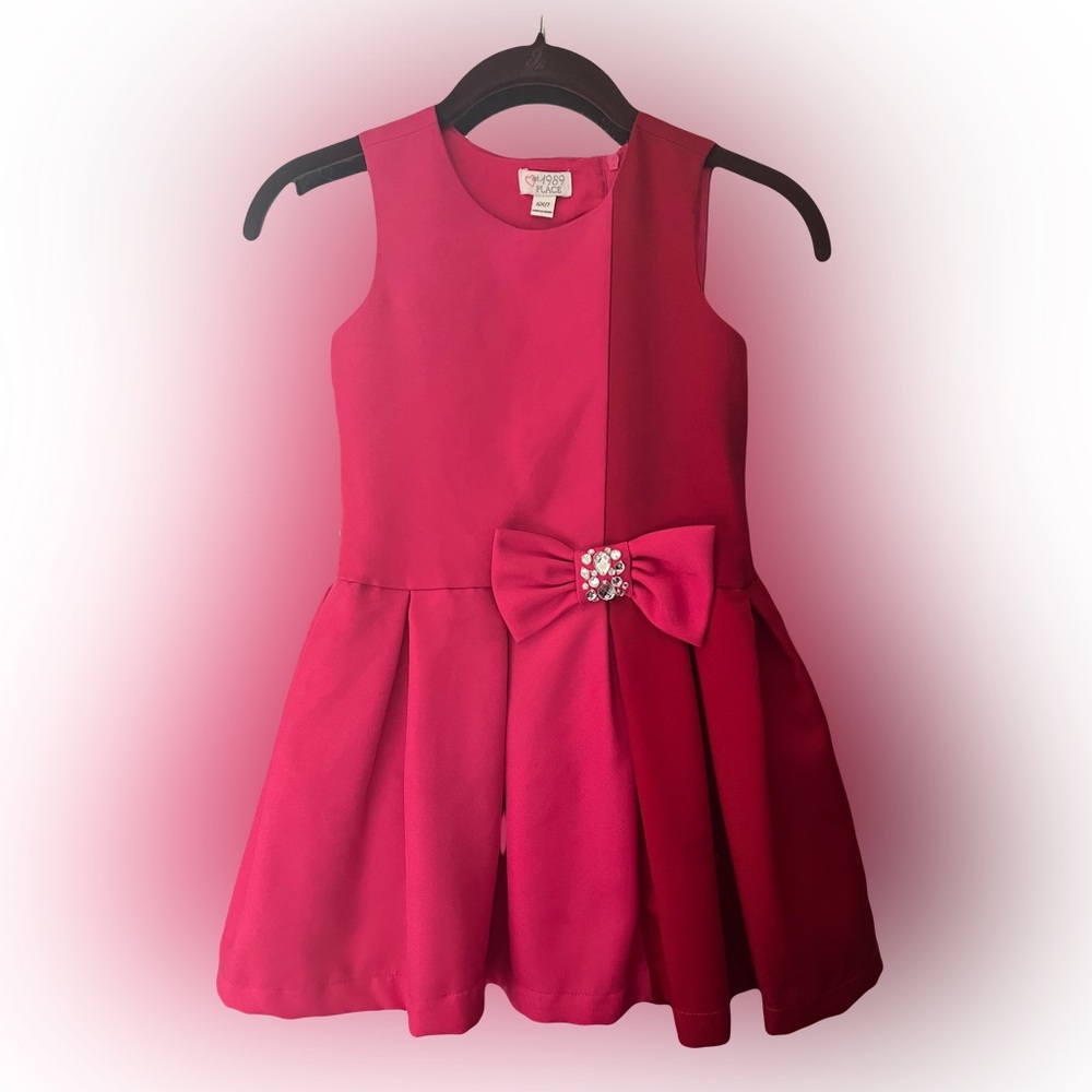 Girls Dress By 1989 Place Pink Red Embellished Bow Size 6/7